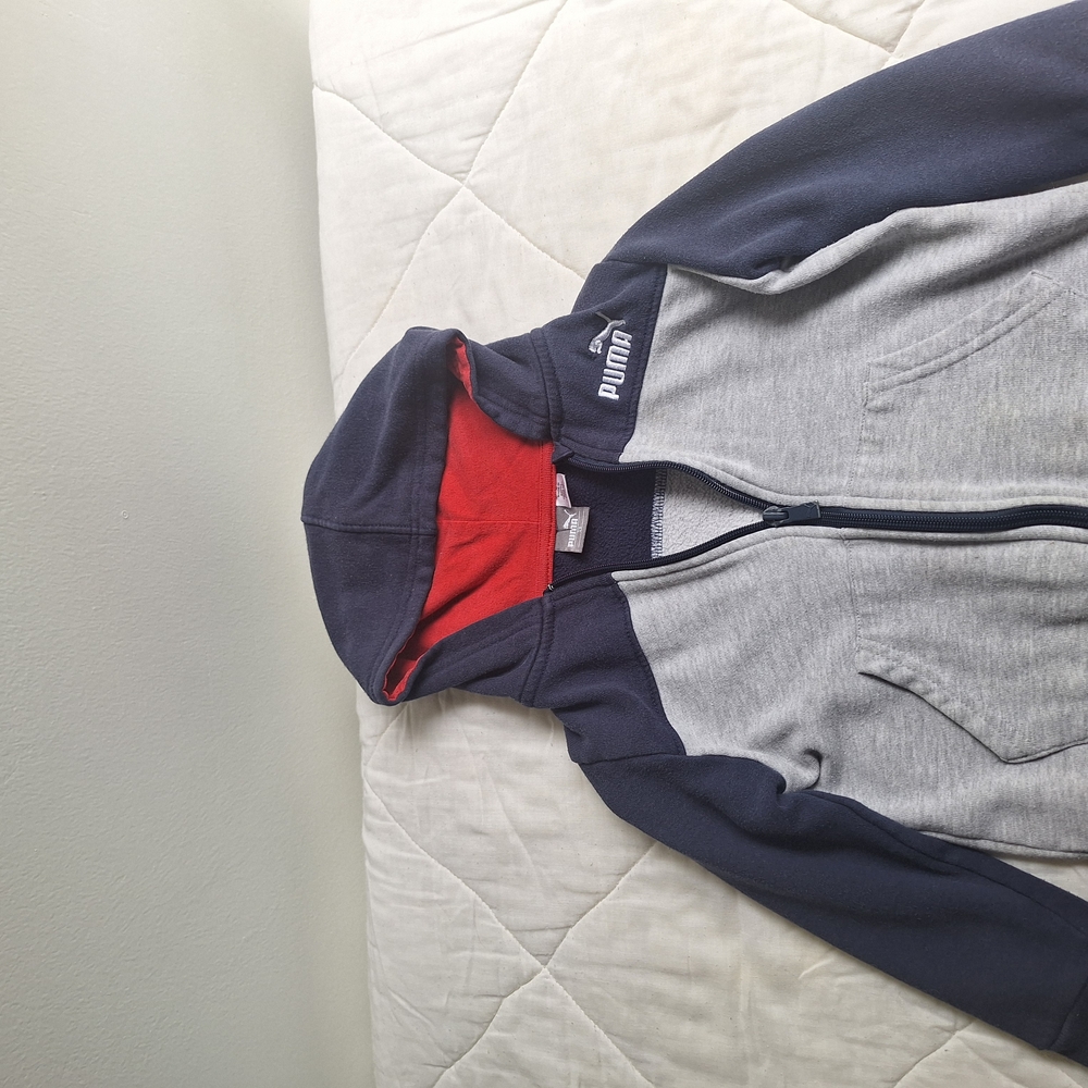 Puma Gray and Navy Jacket with Red Hood